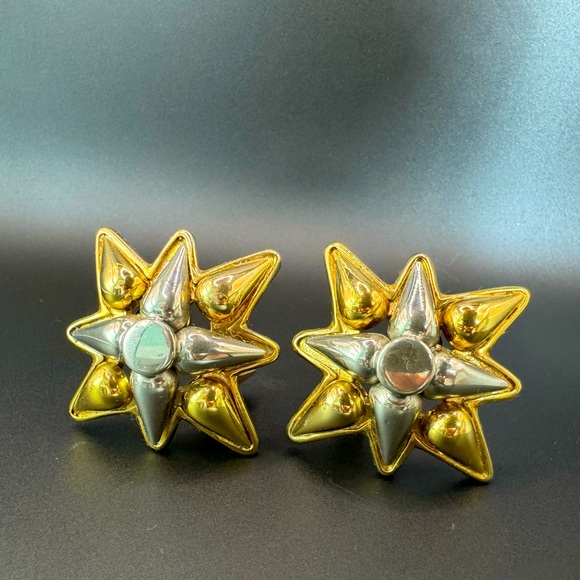 Celine Jewelry - LOT 389 24K gold plated Rhodium plated LARGE two tone Celine vintage clip ons